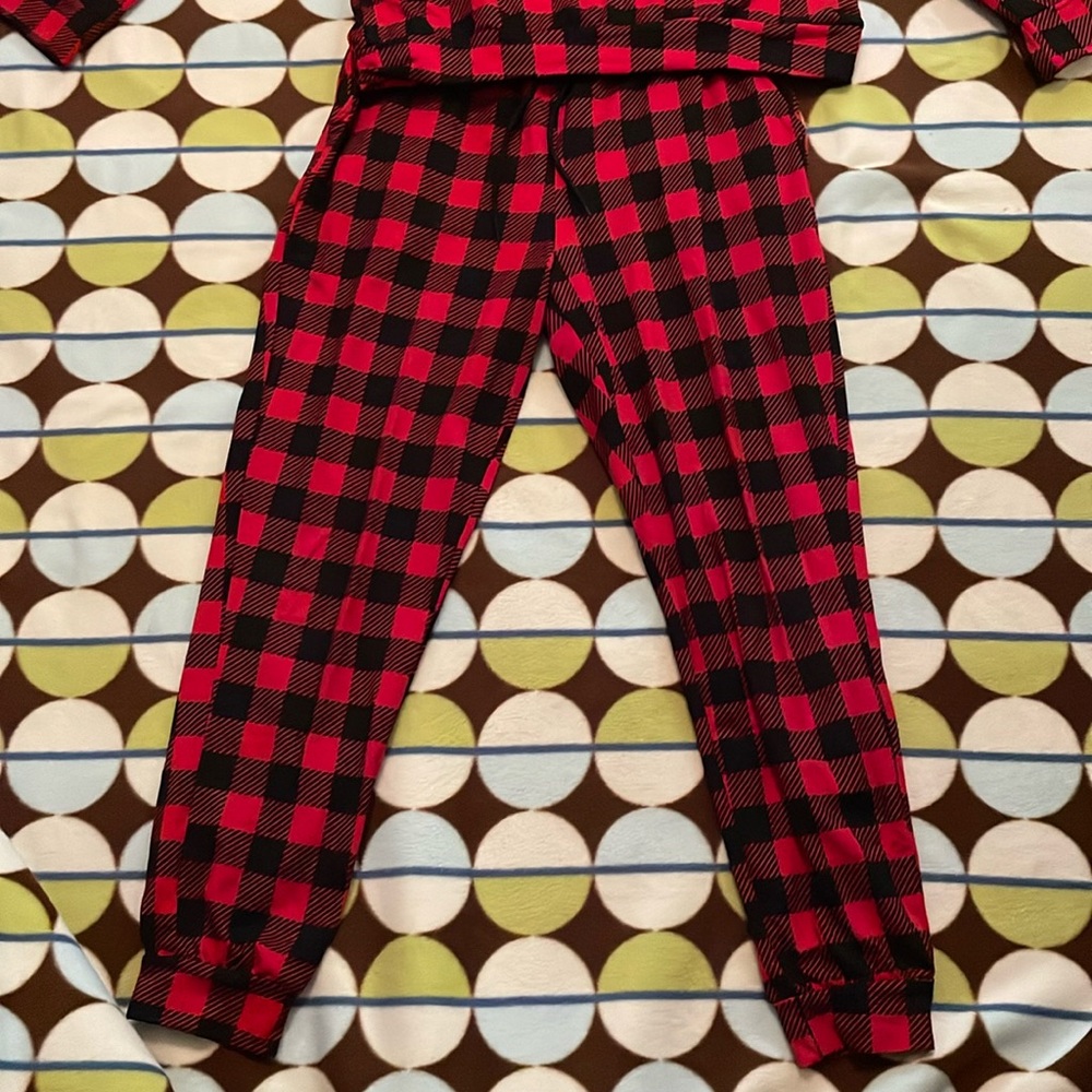 Plaid pajama jumpsuit.